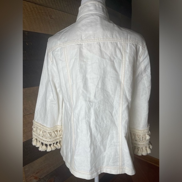 Chico's 3/4 Sleeve Linen Blend Utility Jacket Blazer Alabaster Boho Size 8 - Picture 6 of 13
